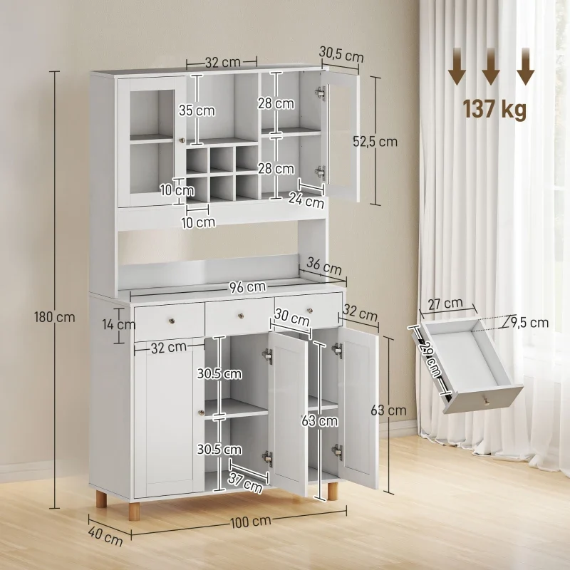 Nancy's Paterno Keukenkast - Opbergkast - Buffetkast - Wit - 100 x 40 x 180 cm