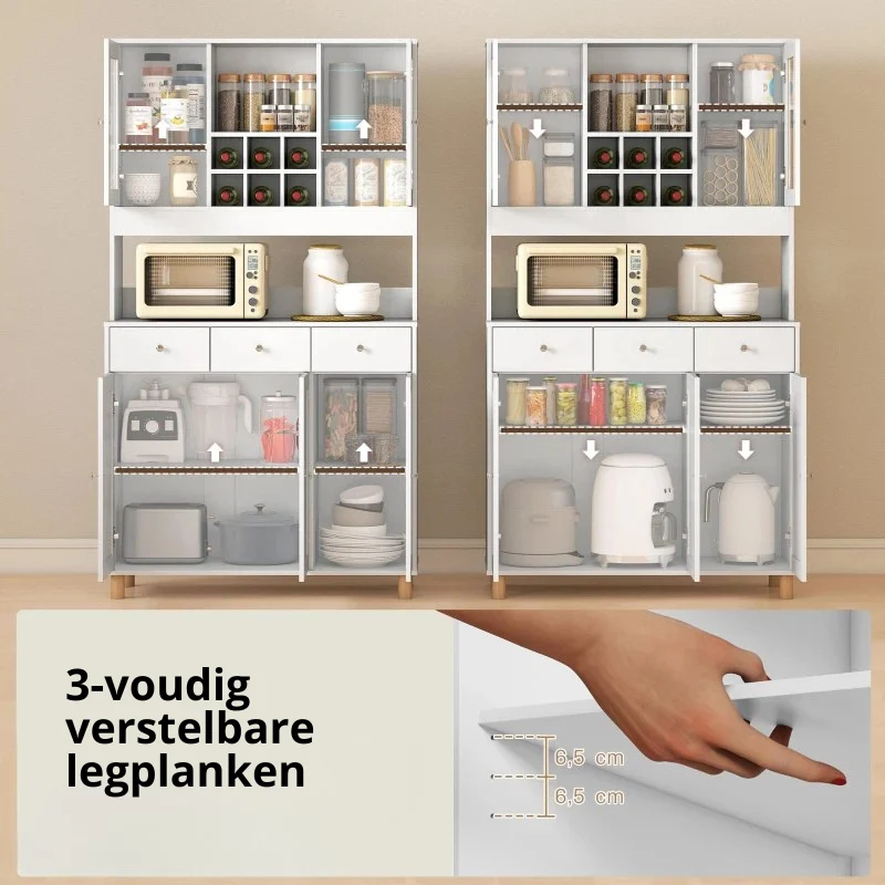 Nancy's Paterno Keukenkast - Opbergkast - Buffetkast - Wit - 100 x 40 x 180 cm