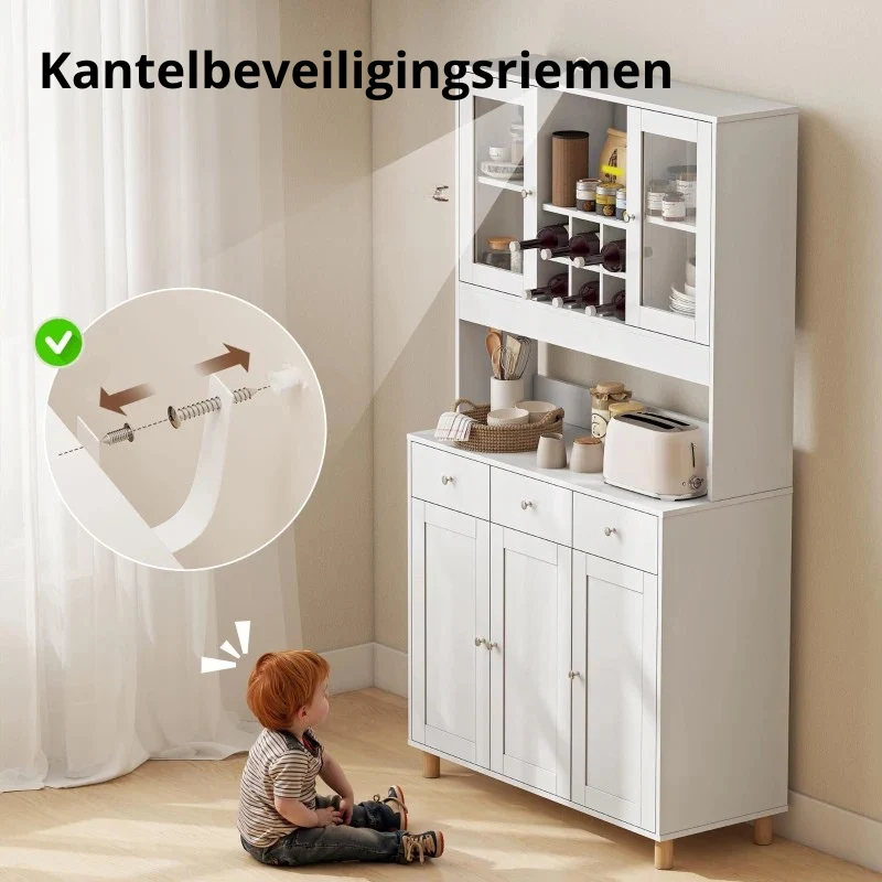 Nancy's Paterno Keukenkast - Opbergkast - Buffetkast - Wit - 100 x 40 x 180 cm