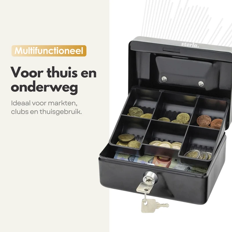 Sterla Geldkist – Metalen Geldkistje 20 x 16 x 9 cm Robuuste Geldkluis voor Veilig Geldbeheer – Zwart (Tweede kansje)