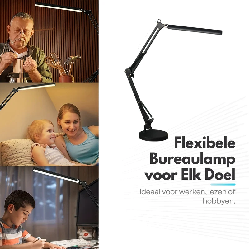 Verstelbare LED Bureaulamp - 3 Lichtstanden - Flexibele Bureau Lamp Dimbaar - Verstelbaar - Met Poot - Zwart (Tweede kansje)