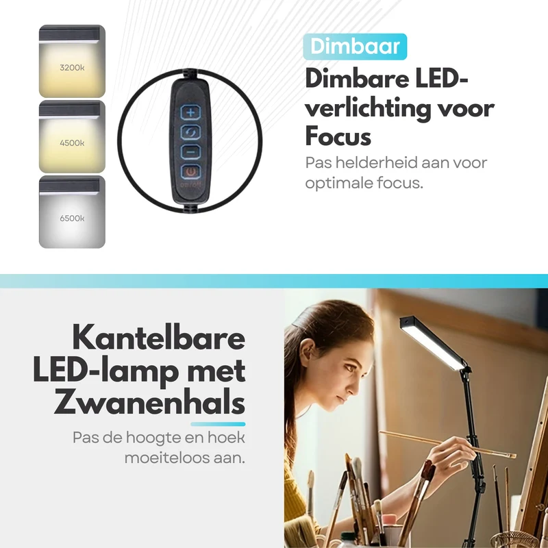 Verstelbare LED Bureaulamp - 3 Lichtstanden - Flexibele Bureau Lamp Dimbaar - Verstelbaar - Met Poot - Zwart (Tweede kansje)