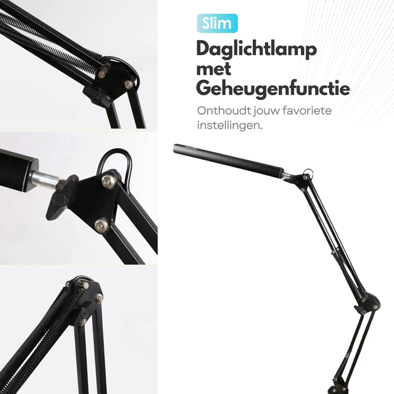 Verstelbare LED Bureaulamp - 3 Lichtstanden - Flexibele Bureau Lamp Dimbaar - Verstelbaar - Met Poot - Zwart (Tweede kansje)
