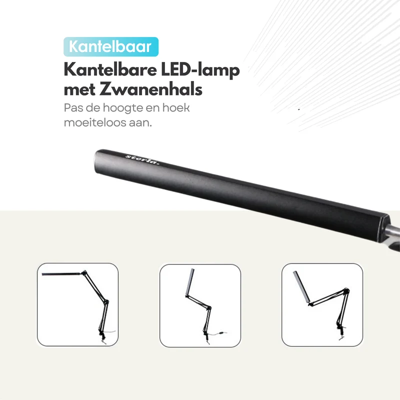 Verstelbare LED Bureaulamp - 3 Lichtstanden - Dimbaar - Verstelbaar - Met Klembevestiging - Zwart
