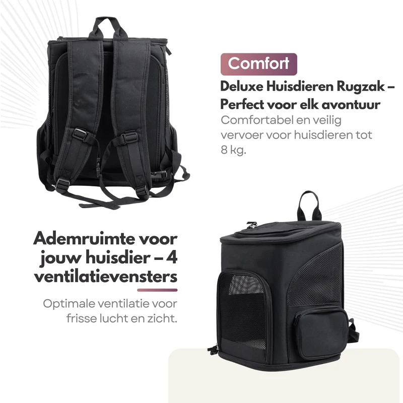 Uitklapbare Honden- en Katten Rugzak - Tot 8kg - Comfort, Veiligheid en Ruimte voor Jouw Huisdier - Draagtas 40 x 33 x 26 cm - Zwart