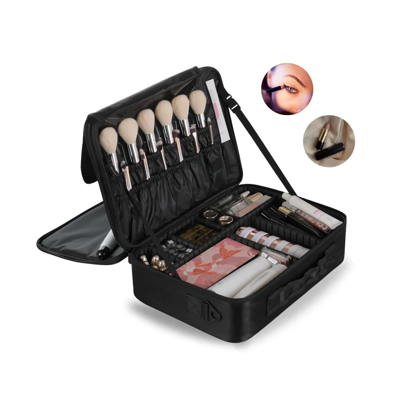 Luxe Make-up Tas XL – Beautycase met Verstelbare Vakken - Handzaam Formaat - Ideaal voor Reizen - Zwart (Tweede kansje)