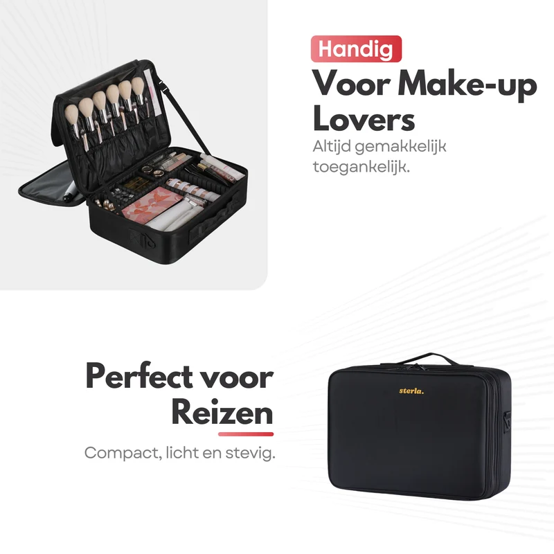Luxe Make-up Tas XL – Beautycase met Verstelbare Vakken - Handzaam Formaat - Ideaal voor Reizen - Zwart (Tweede kansje)