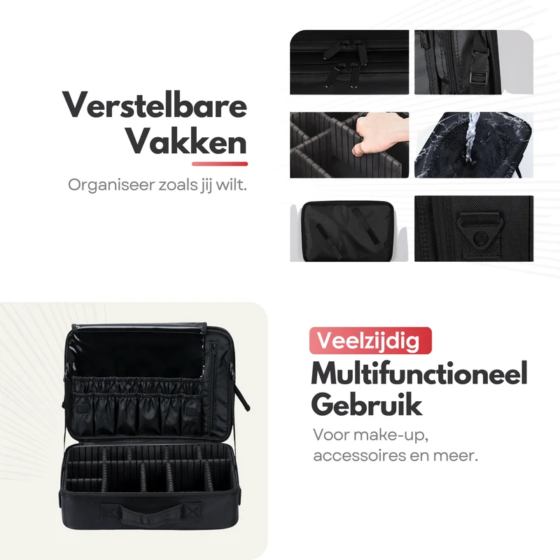 Luxe Make-up Tas XL – Beautycase met Verstelbare Vakken - Handzaam Formaat - Ideaal voor Reizen - Zwart (Tweede kansje)