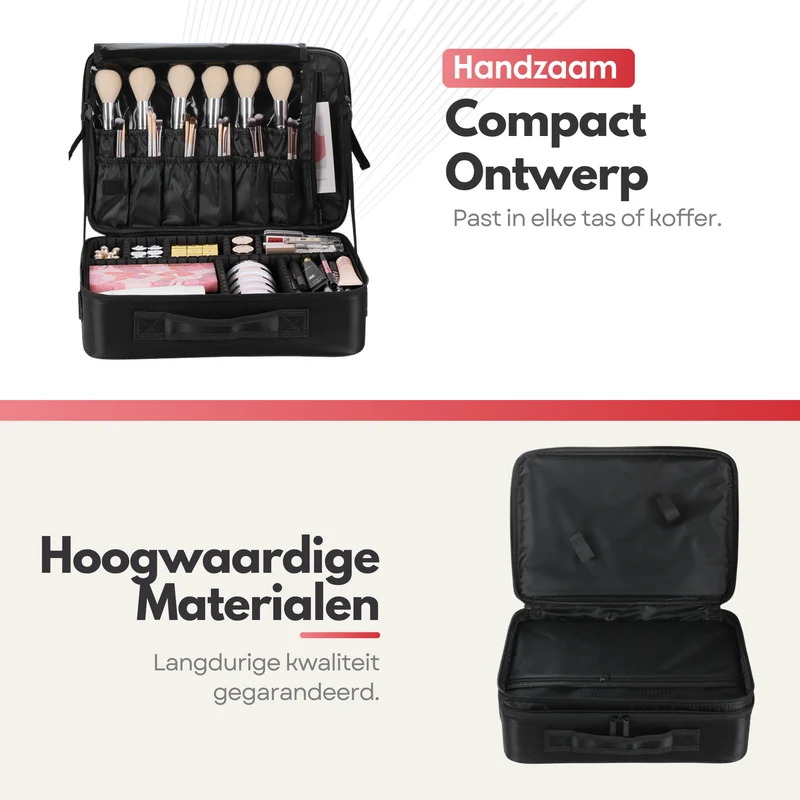 Luxe Make-up Tas XL – Beautycase met Verstelbare Vakken - Handzaam Formaat - Ideaal voor Reizen - Zwart (Tweede kansje)