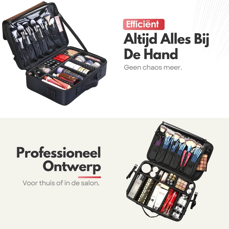 Luxe Make-up Tas XL – Beautycase met Verstelbare Vakken - Handzaam Formaat - Ideaal voor Reizen - Zwart (Tweede kansje)