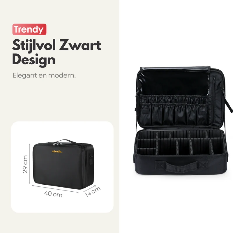 Luxe Make-up Tas XL – Beautycase met Verstelbare Vakken - Handzaam Formaat - Ideaal voor Reizen - Zwart (Tweede kansje)
