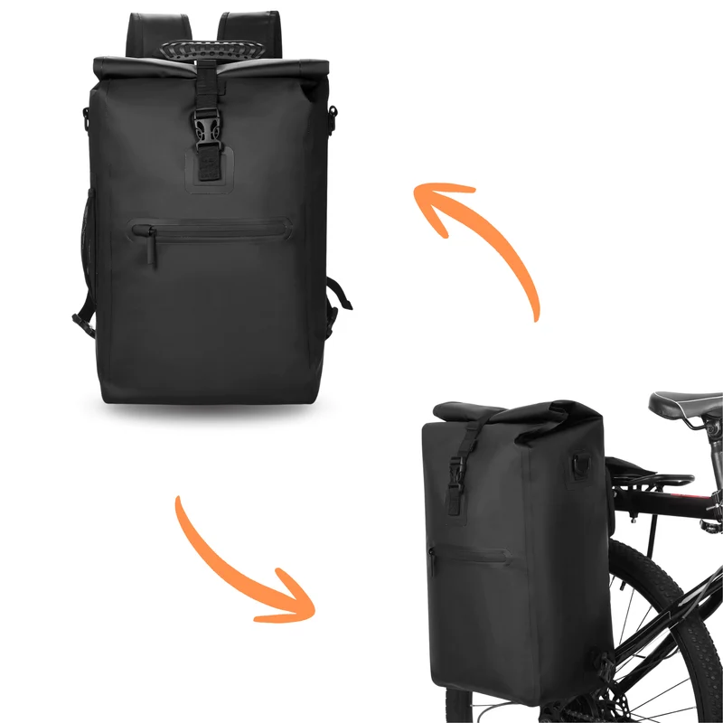 3in1 Fietstas – Waterdichte Fietsrugtas & Schoudertas – 25L Laptopvak – Geschikt voor Fiets & E-bike – PVC