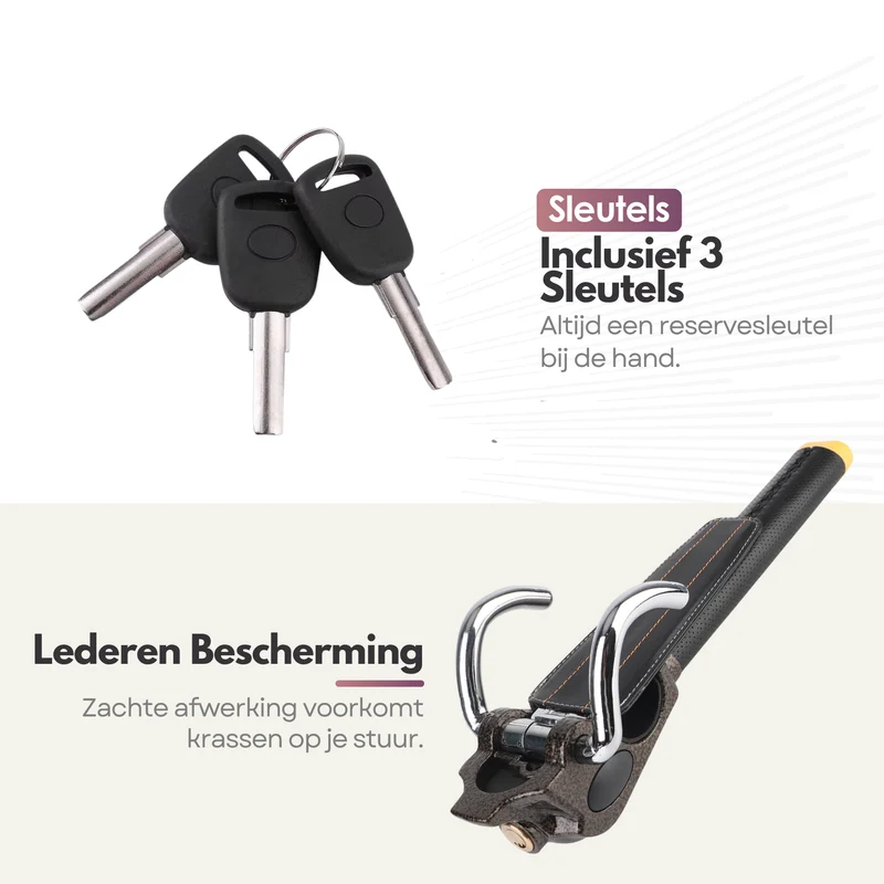 Universele Auto Stuurslot – Universeel Stoplock Antidiefstal – Sterk Stalen Stuurbeveiliging met 3 Sleutels & Opbergtas