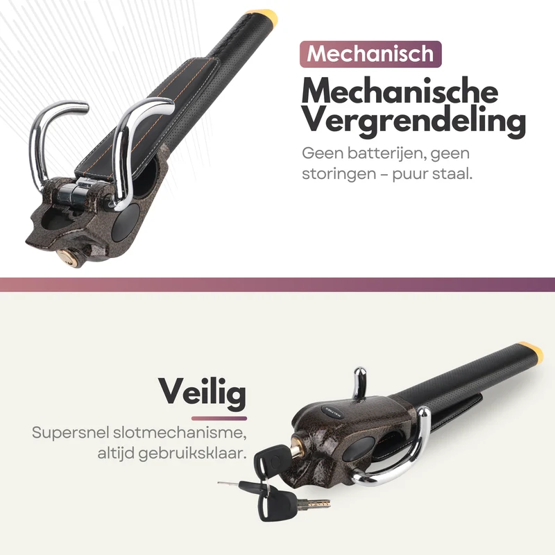 Universele Auto Stuurslot – Universeel Stoplock Antidiefstal – Sterk Stalen Stuurbeveiliging met 3 Sleutels & Opbergtas