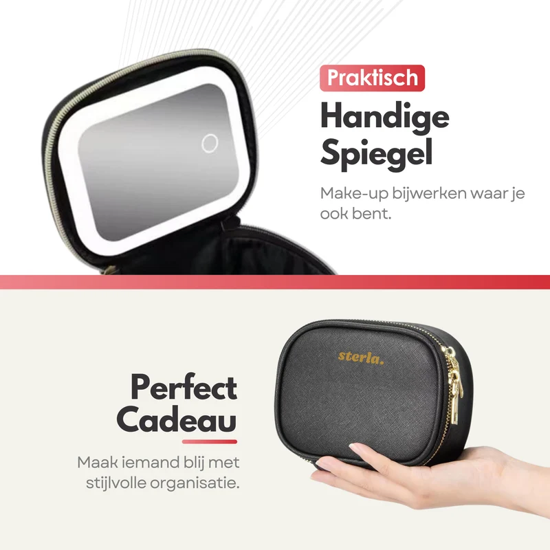 Draagbare Luxe Beautycase Tas met Spiegel & LED Verlichting – Perfecte Make-up Koffer Organizer voor Dames - Zwart