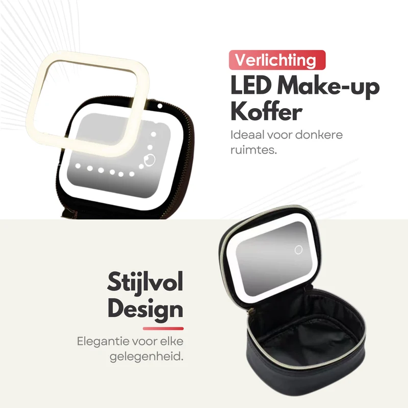 Draagbare Luxe Beautycase Tas met Spiegel & LED Verlichting – Perfecte Make-up Koffer Organizer voor Dames - Zwart