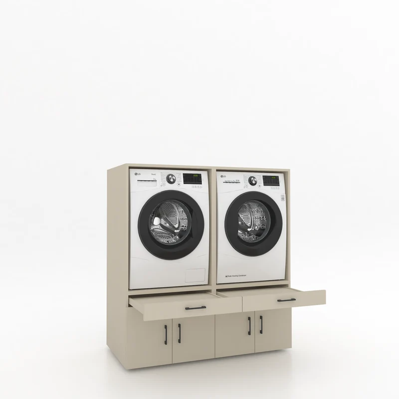 Wasmachinekast 2 delig - 134x145x67cm – Greige