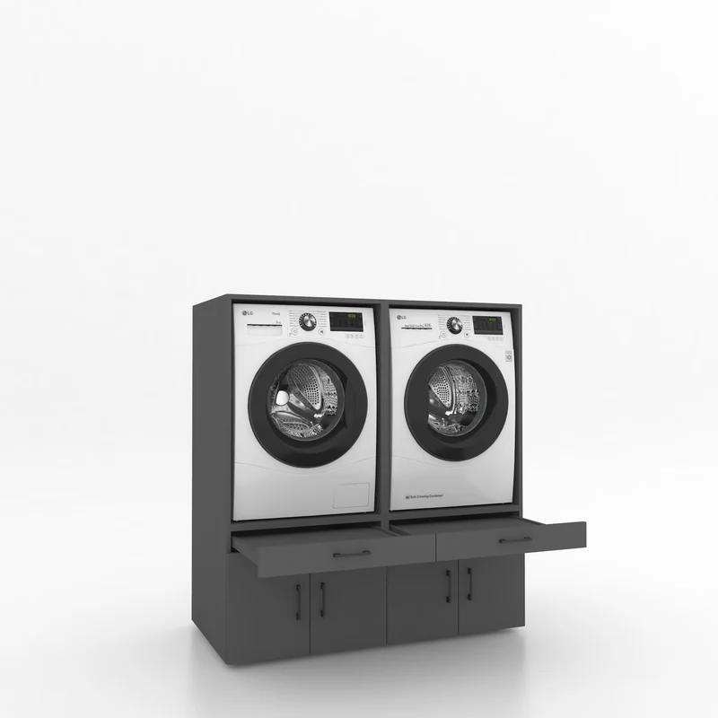 Wasmachinekast 2 delig - 134x145x67cm – Antraciet