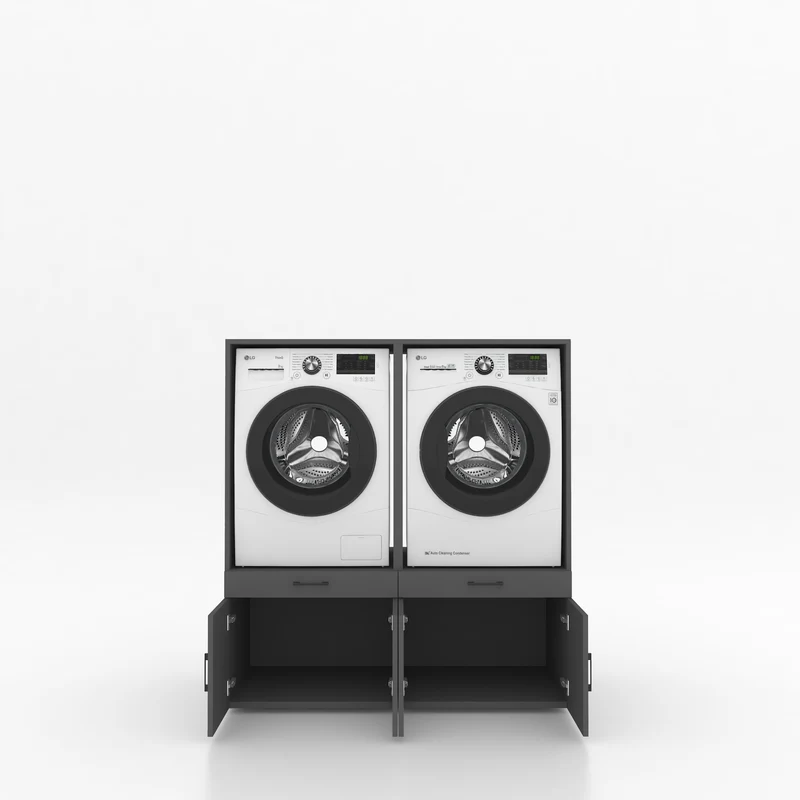 Wasmachinekast 2 delig - 134x145x67cm – Antraciet
