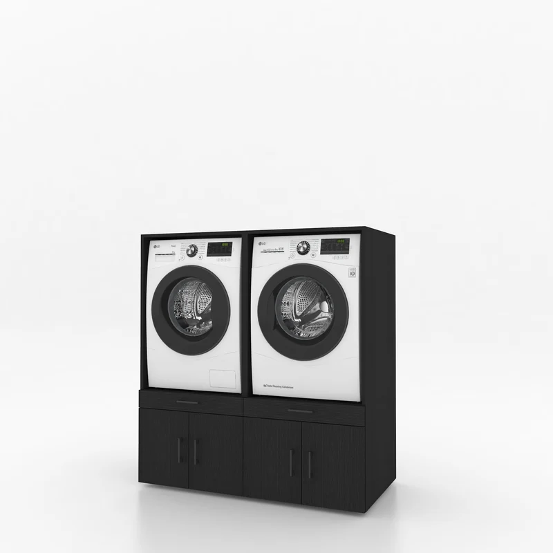 Wasmachinekast 2 delig - 134x145x67cm – Zwart Eiken