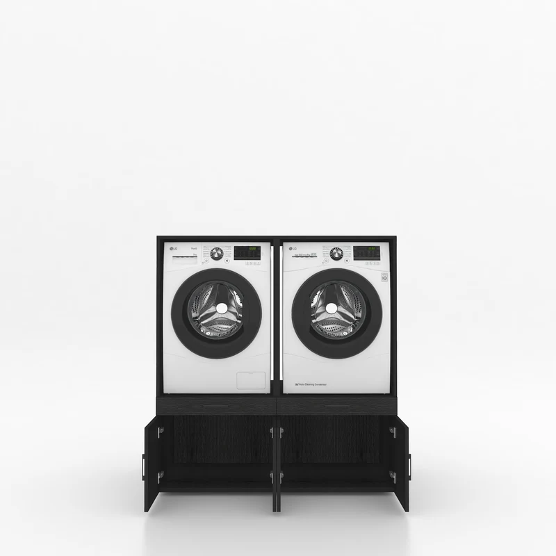 Wasmachinekast 2 delig - 134x145x67cm – Zwart Eiken