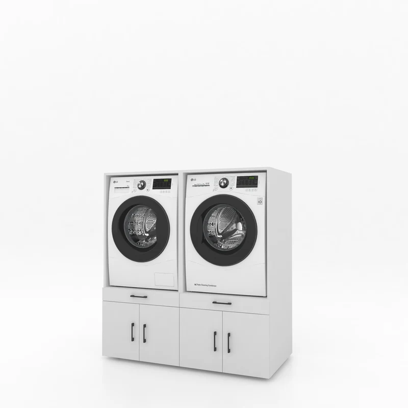 Wasmachinekast 2 delig - 134x145x67cm – Wit