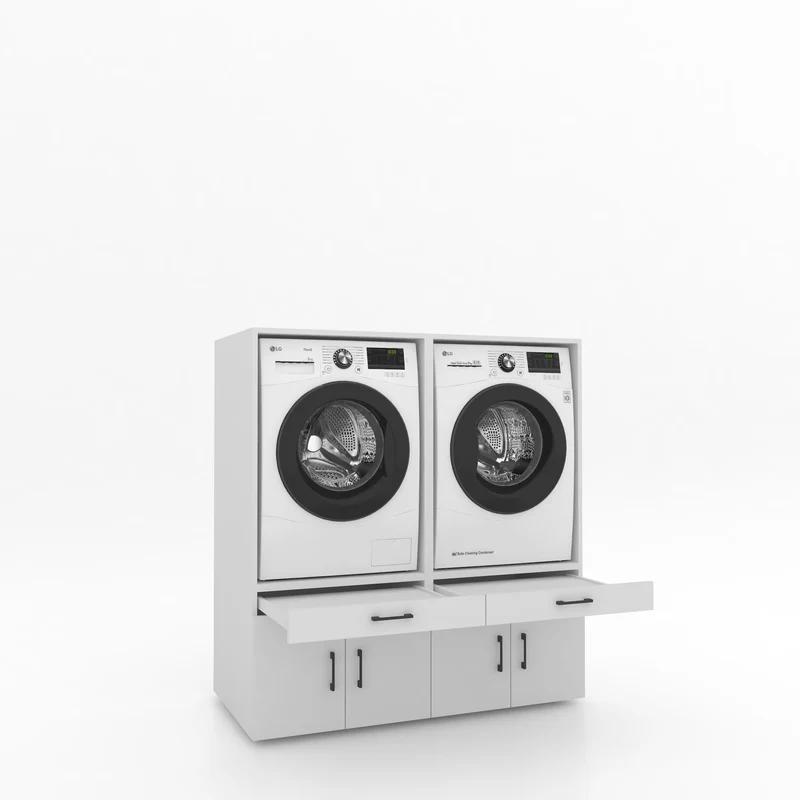 Wasmachinekast 2 delig - 134x145x67cm – Wit