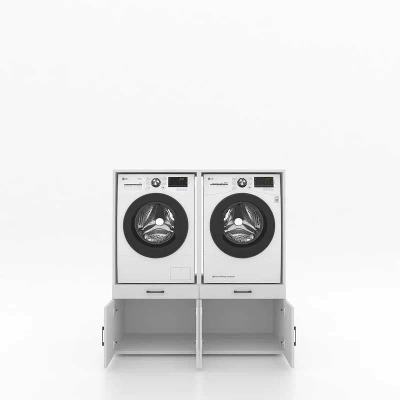 Wasmachinekast 2 delig - 134x145x67cm – Wit