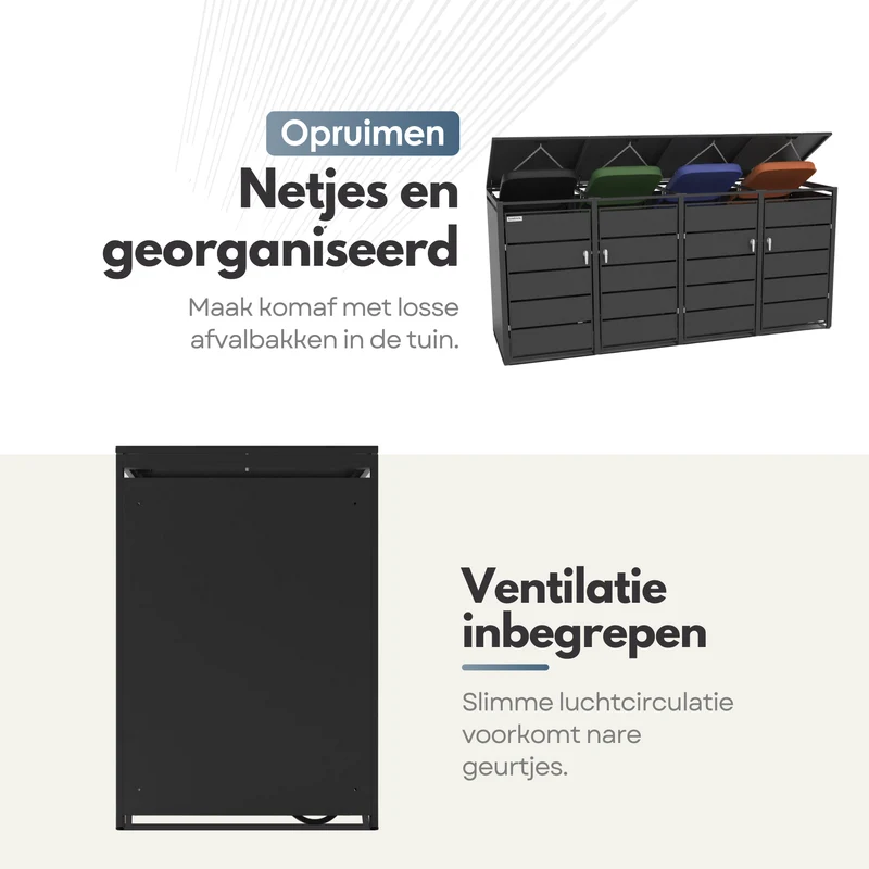 Kastrex Container Ombouw Kast - Voor 4 Kliko's - Weerbestendig & Onderhoudsvrij - Gecoat Staal