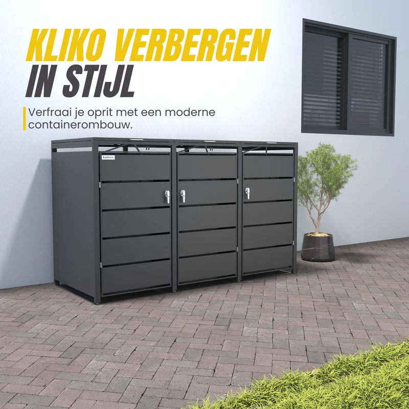 Kastrex Container Ombouw Kast - Voor 3 Kliko's - Weerbestendig & Onderhoudsvrij - Gecoat Staal