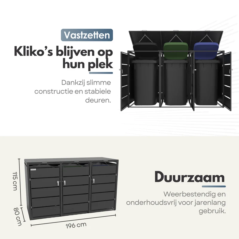 Kastrex Container Ombouw Kast - Voor 3 Kliko's - Weerbestendig & Onderhoudsvrij - Gecoat Staal