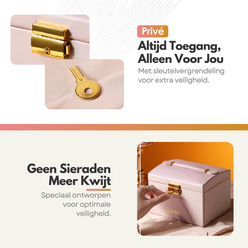 Luxe Sieradendoos met Slot – 14 Compartimenten - Opbergsysteem met Spiegel en Slot voor Jouw Sieraden - Roze