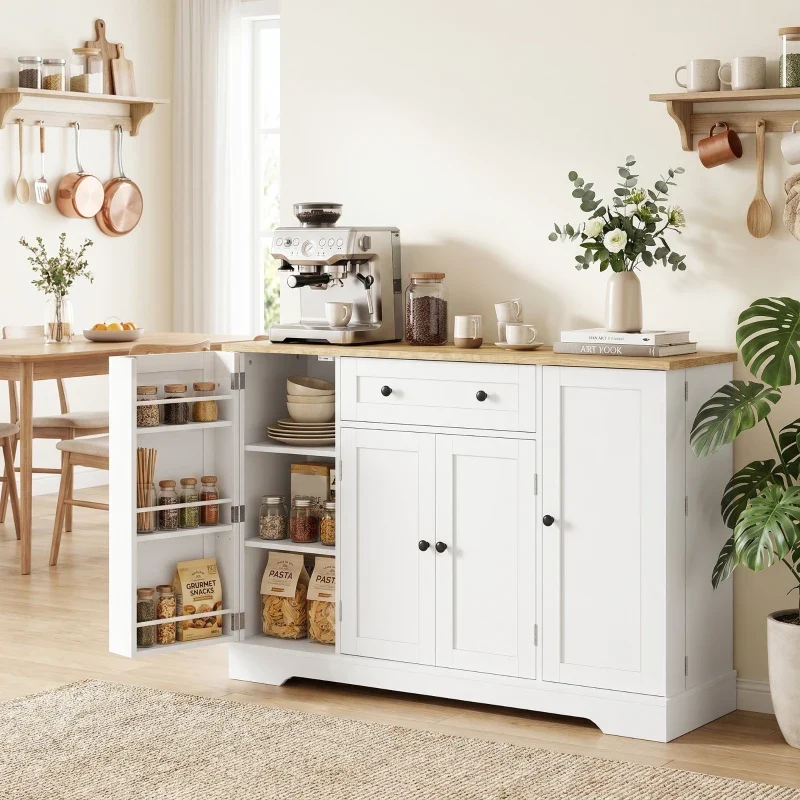 Nancy's Teglio Keukenkast - Opbergkast - Voorraadkast - Dressoir - Wit / Eiken - ± 140 x 40 x 85 cm