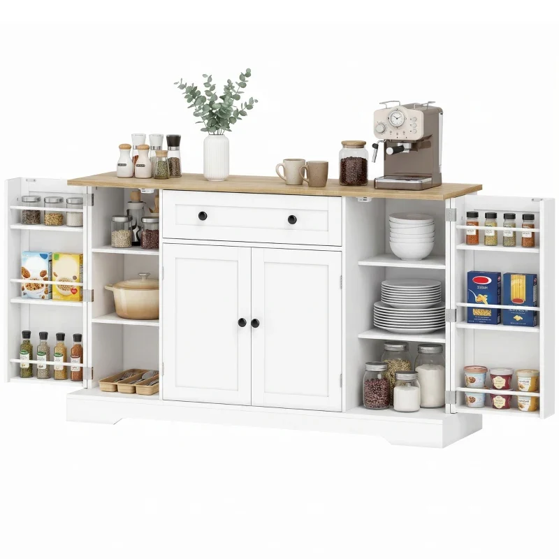 Nancy's Teglio Keukenkast - Opbergkast - Voorraadkast - Dressoir - Wit / Eiken - ± 140 x 40 x 85 cm