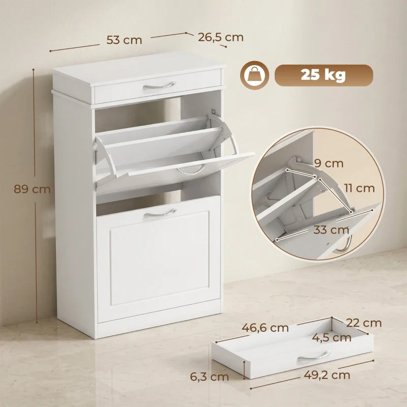 Nancy's Telese Schoenenkast - Opbergkast voor schoenen - Verstelbare indeling - Wit - MDF - ± 55 x 25 x 90 cm
