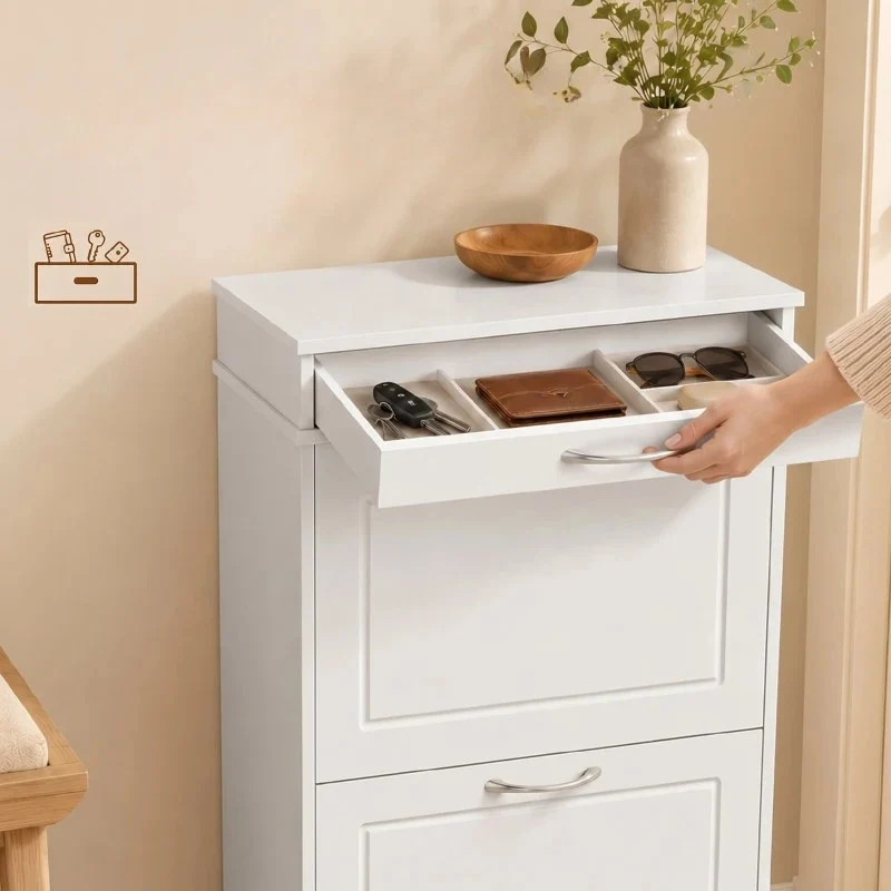 Nancy's Telese Schoenenkast - Opbergkast voor schoenen - Verstelbare indeling - Wit - MDF - ± 55 x 25 x 90 cm