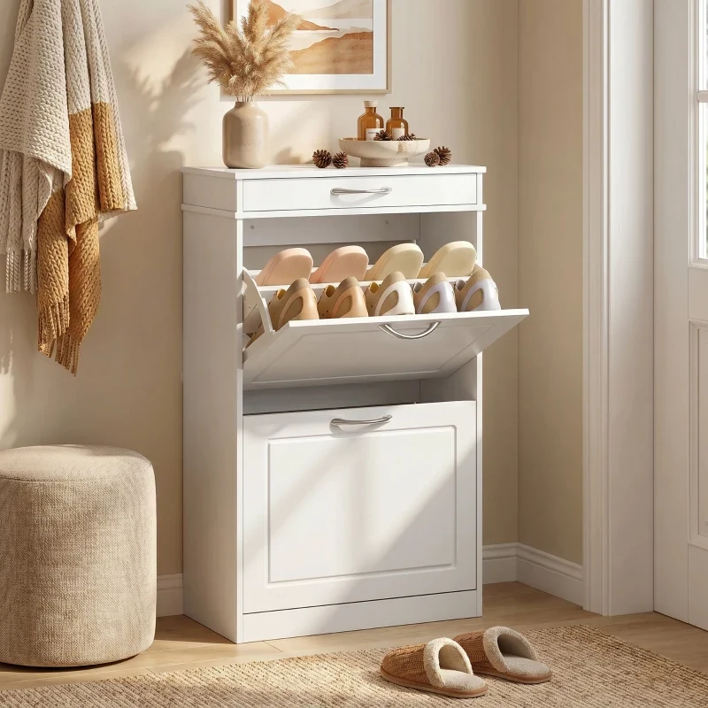 Nancy's Telese Schoenenkast - Opbergkast voor schoenen - Verstelbare indeling - Wit - MDF - ± 55 x 25 x 90 cm