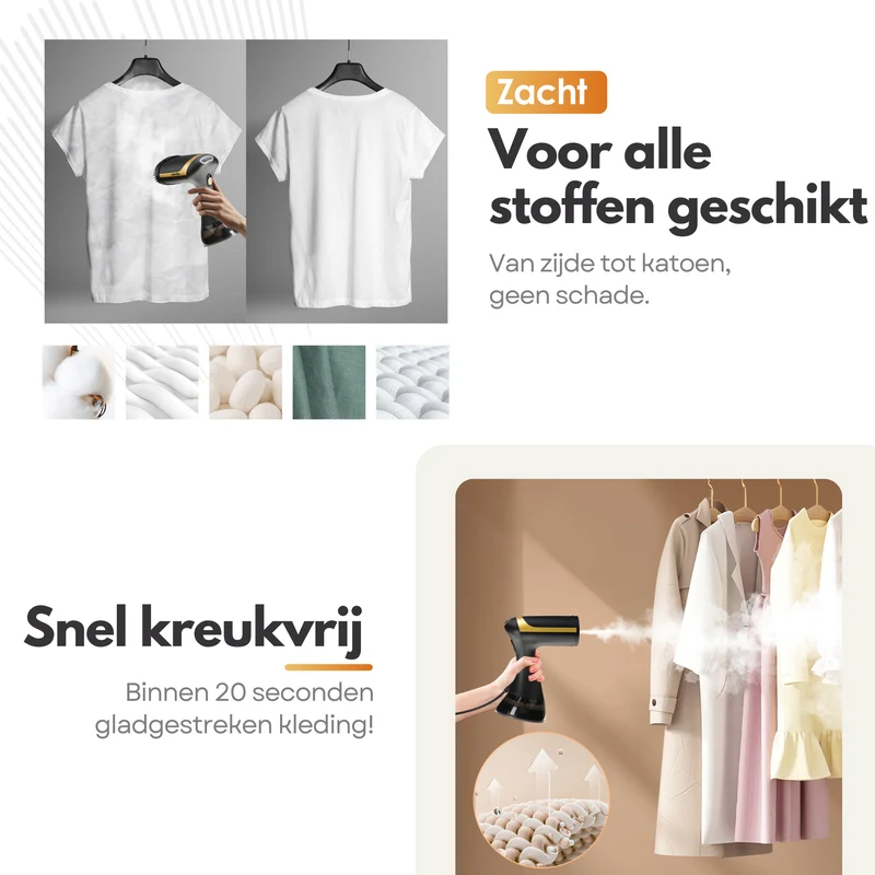 Premium Kledingstomer - Handstomer voor Kreukvrije Kleding - Compact, 1500W, 300ml Waterreservoir