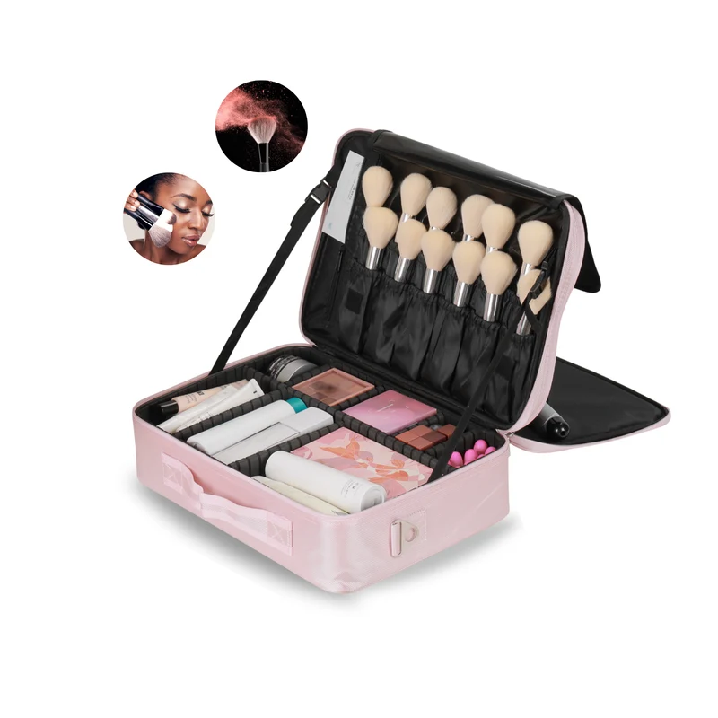 Luxe Make-up Tas XL – Beautycase met Verstelbare Vakken - Handzaam Formaat - Ideaal voor Reizen - Roze