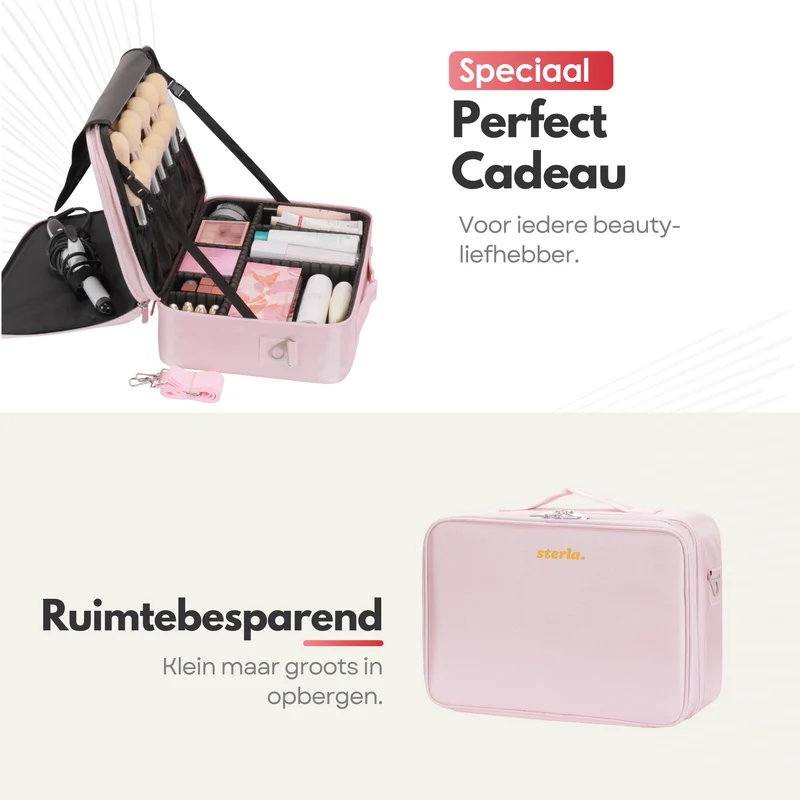 Luxe Make-up Tas XL – Beautycase met Verstelbare Vakken - Handzaam Formaat - Ideaal voor Reizen - Roze