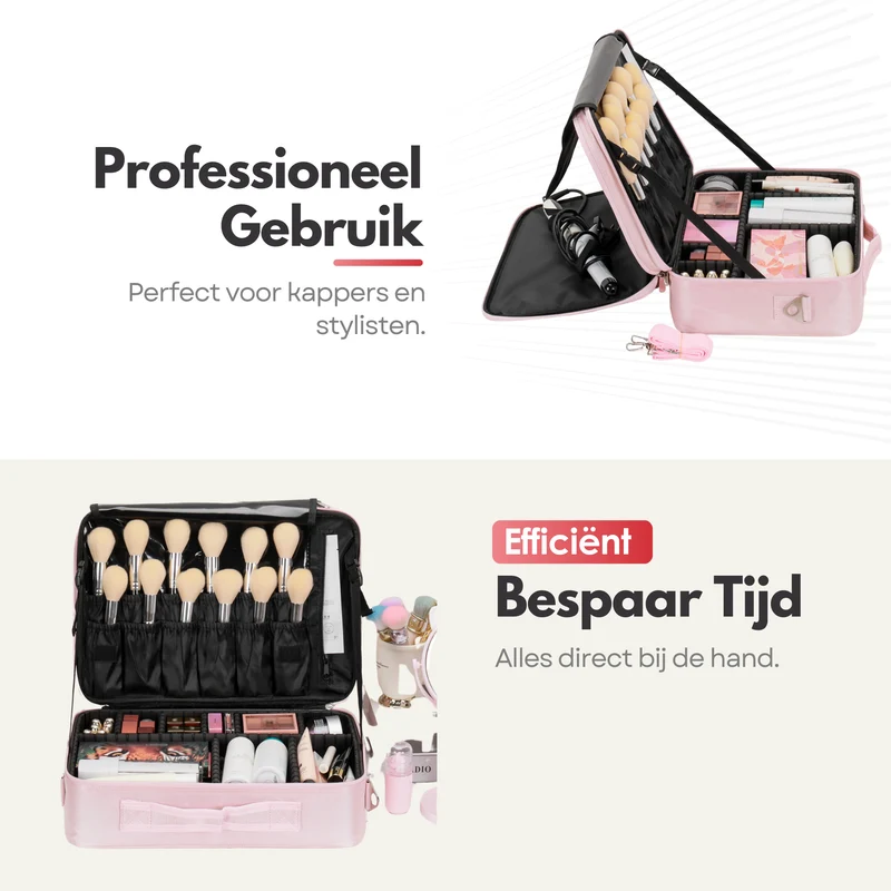 Luxe Make-up Tas XL – Beautycase met Verstelbare Vakken - Handzaam Formaat - Ideaal voor Reizen - Roze