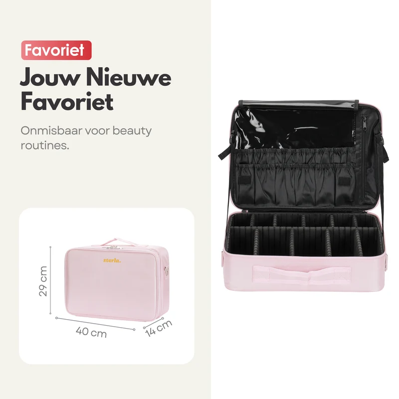 Luxe Make-up Tas XL – Beautycase met Verstelbare Vakken - Handzaam Formaat - Ideaal voor Reizen - Roze