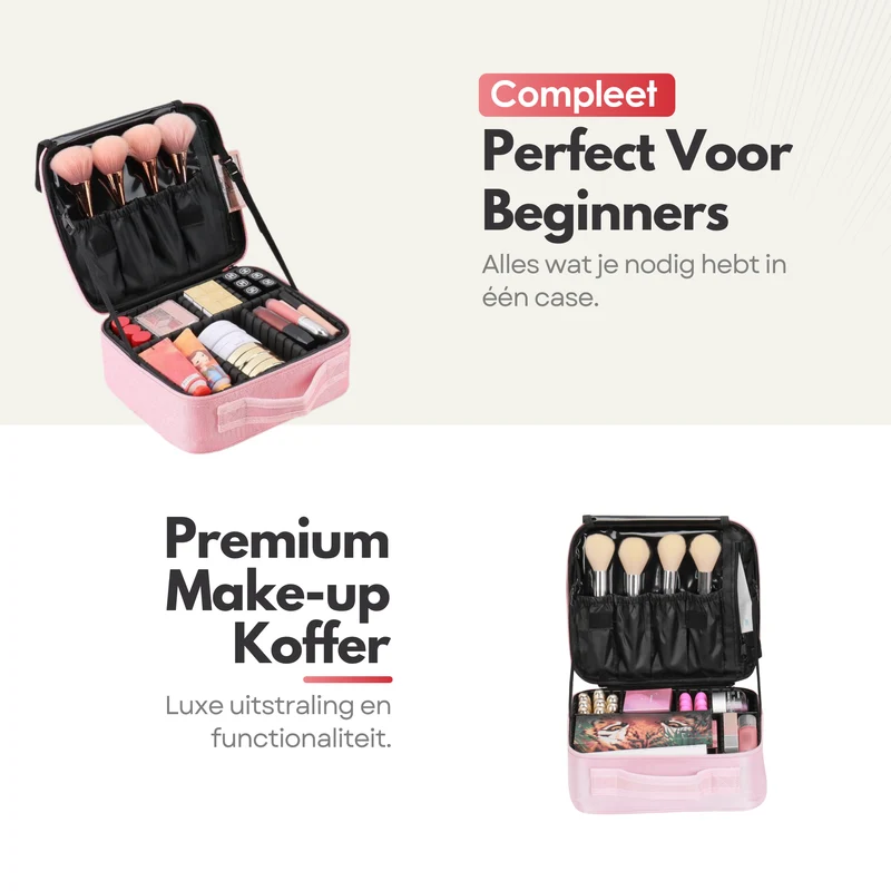 Luxe Make-up Tas – Beautycase met Verstelbare Vakken - Handzaam Formaat - Ideaal voor Reizen - Roze