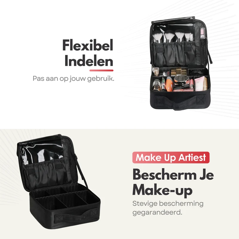 Luxe Make-up Tas – Beautycase met Verstelbare Vakken - Handzaam Formaat - Ideaal voor Reizen – Zwart