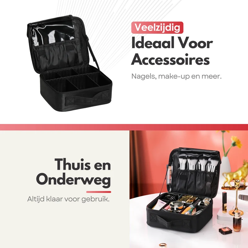Luxe Make-up Tas – Beautycase met Verstelbare Vakken - Handzaam Formaat - Ideaal voor Reizen – Zwart
