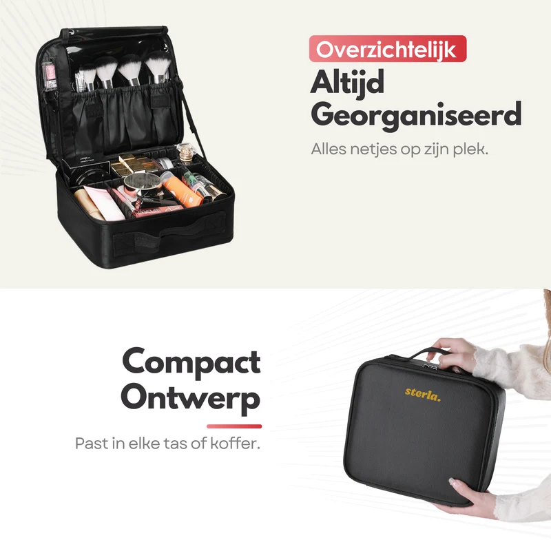 Luxe Make-up Tas – Beautycase met Verstelbare Vakken - Handzaam Formaat - Ideaal voor Reizen – Zwart