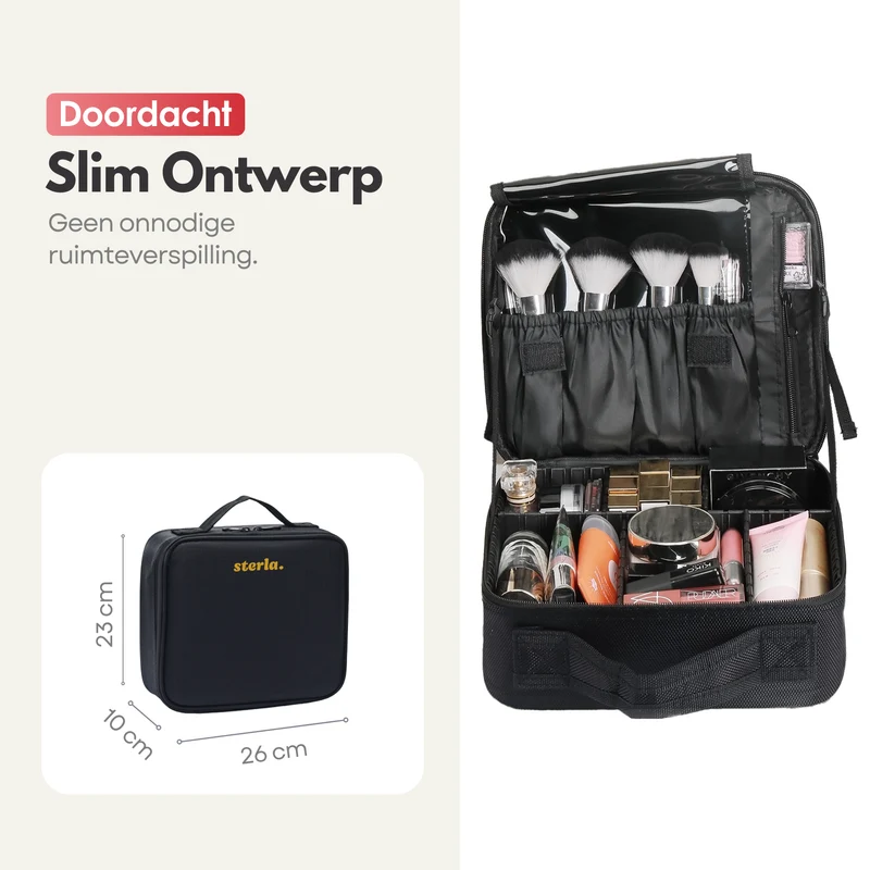 Luxe Make-up Tas – Beautycase met Verstelbare Vakken - Handzaam Formaat - Ideaal voor Reizen – Zwart
