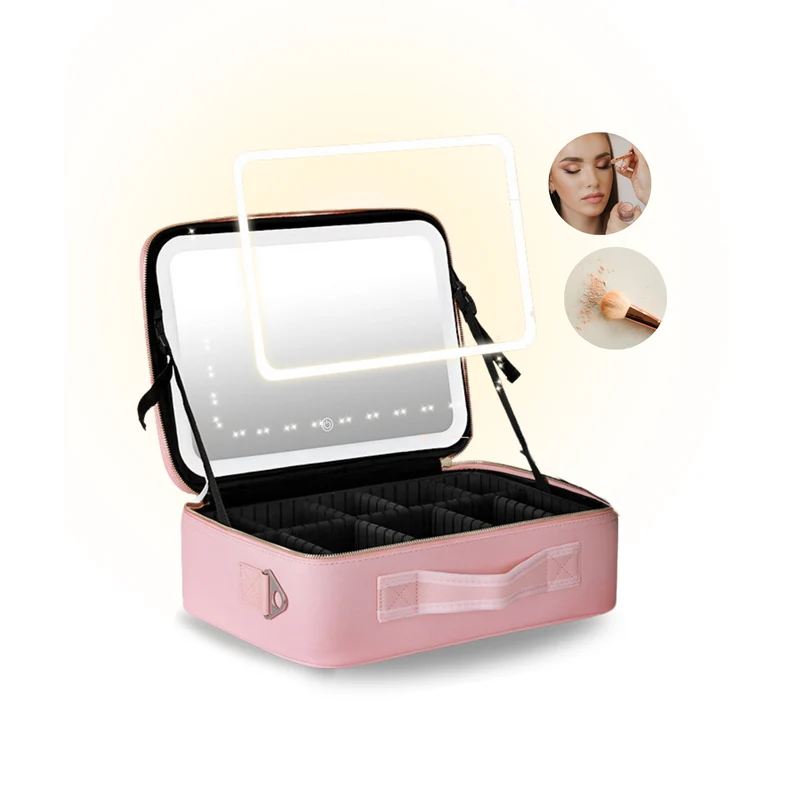 Luxe Beautycase Tas met Spiegel & LED Verlichting – Perfecte Make-up Koffer Organizer voor Dames - Maat XL - Roze