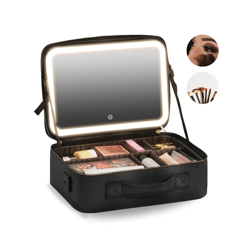 Luxe Beautycase Tas met Spiegel & LED Verlichting – Perfecte Make-up Koffer Organizer voor Dames - Maat XL - Zwart