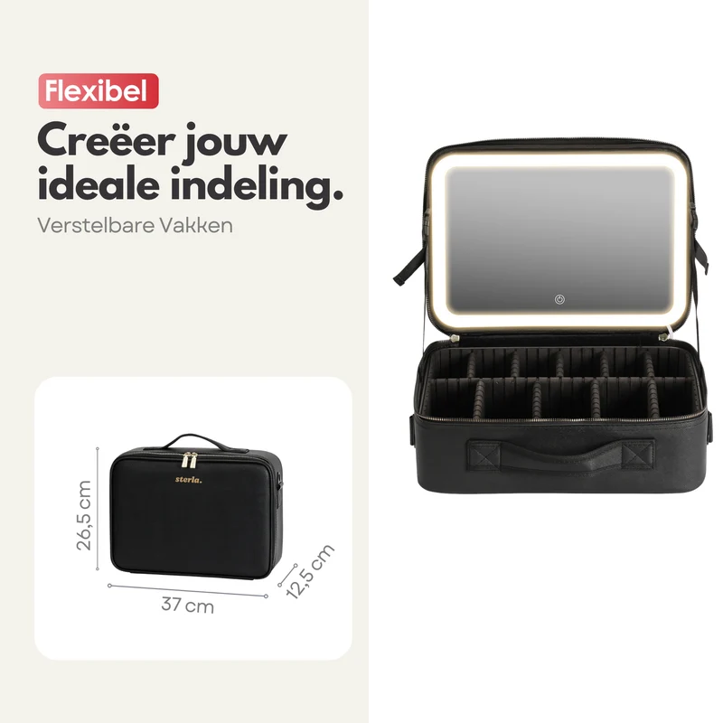 Luxe Beautycase Tas met Spiegel & LED Verlichting – Perfecte Make-up Koffer Organizer voor Dames - Maat XL - Zwart